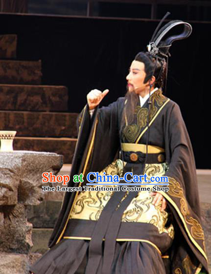Chinese Yue Opera Chu Kingdom Official Garment and Headwear Qu Yuan Shaoxing Opera Laosheng Elderly Male Apparels Costumes