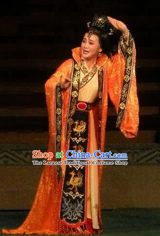 Chinese Peking Opera Queen Dou Apparels Costumes and Headpieces Han Wen Empress Yue Opera Actress Dress Garment