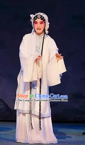 Chinese Kun Opera Distress Maiden White Dresses Costumes The Story of Pipa Peking Opera Garment Tsing Yi Apparels and Headdress