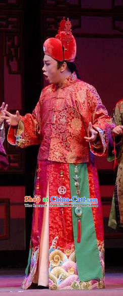 Chinese Yue Opera Xiaosheng Young Male Garment Costumes and Headwear Wisp of Hemp Shaoxing Opera Bridegroom Wedding Apparels