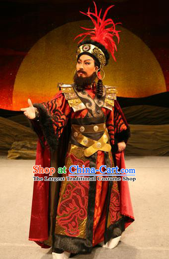 Chinese Yue Opera Elderly Male Costumes and Headwear Da Mo Li Ge Shaoxing Opera King Garment Apparels