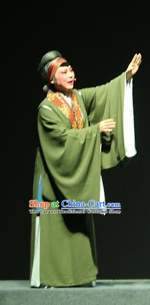 Chinese Shaoxing Opera Old Country Woman Green Dress Costumes and Headpieces Xi Ma Qiao Yue Opera Laodan Garment Apparels