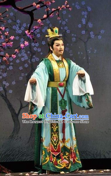 Chinese Shaoxing Opera Scholar Garment Yue Opera Shuang Fei Yi Apparels Male Green Official Costumes and Headpieces