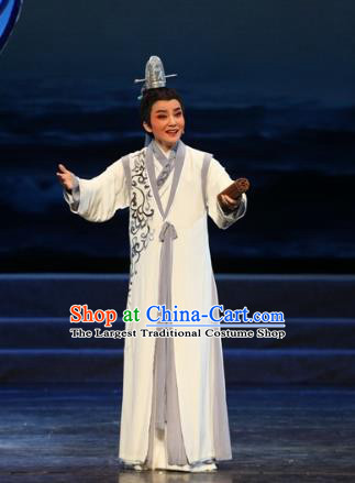 The Love of Maritime Silk Road Chinese Yue Opera Scholar He Chunlin Costumes and Headwear Shaoxing Opera Xiaosheng Garment Young Male Apparels