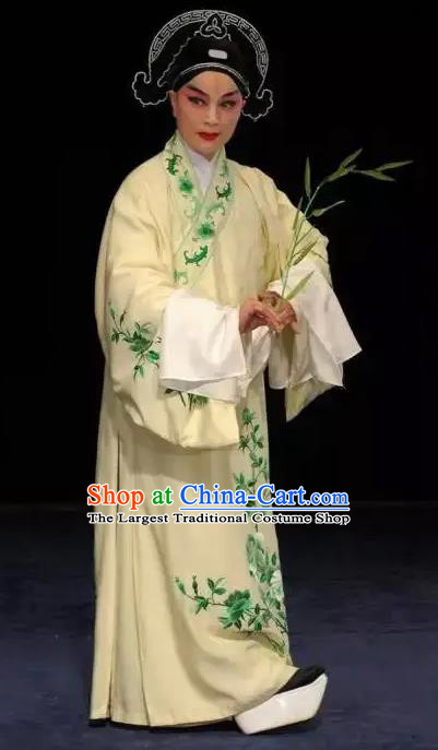 Chinese West Wing to Remember Classical Kun Opera Young Male Costumes Garment and Hat Peking Opera Xiao Sheng Yu Shuye Yellow Robe Apparels