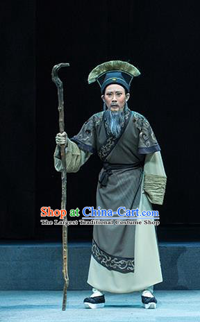 Su Qin Chinese Yue Opera Elderly Male Scholar Apparels and Hat Shaoxing Opera Laosheng Old Scholar Garment Costumes