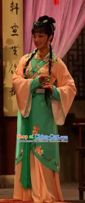 Chinese Shaoxing Opera Xiao Dan Garment Apparels Costumes and Headpieces Legend of White Snake Yue Opera Young Lady Xiao Qing Dress