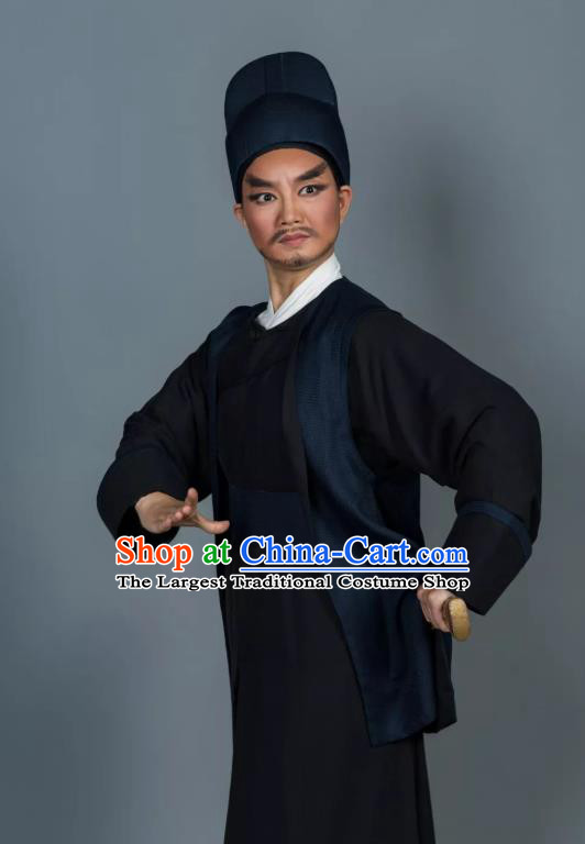 Chinese Yue Opera Martial Man Swordsman Apparels and Hat Shaoxing Opera Wusheng Garment Baozheng Tears Bodyguard Wang Chao Costumes