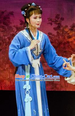 Chinese Shaoxing Opera Young Female Blue Dress Apparels Costumes and Hair Accessories Yue Opera Hua Zhong Jun Zi Actress Garment