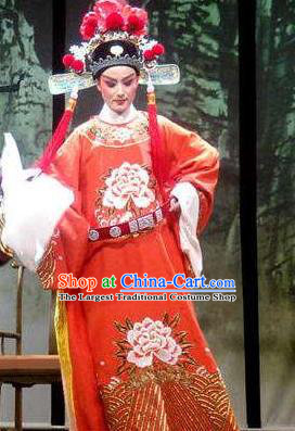 Chinese Yue Opera Xiaosheng Official Robe and Hat Shaoxing Opera Tian Dao Zheng Yi Garment Young Man Apparels Number One Scholar Red Costumes