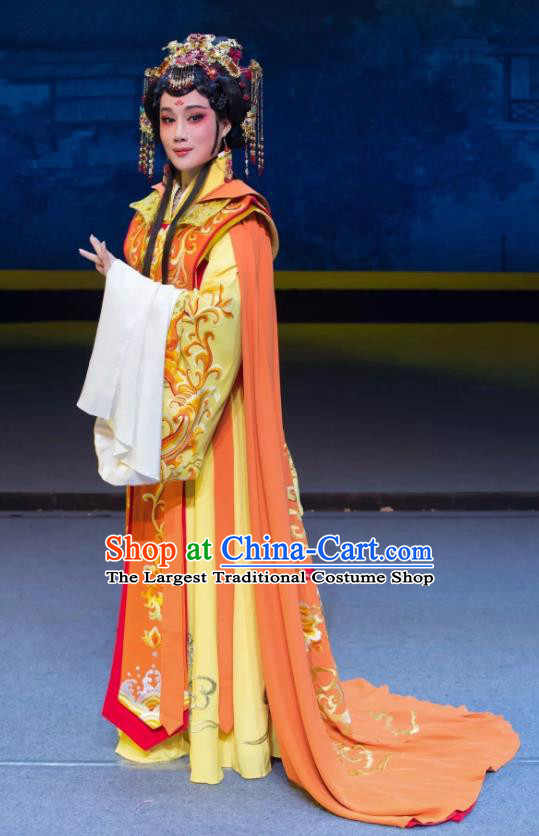 Chinese Shaoxing Opera Royal Princess Dress Apparels and Headdress Xianglian Case Yue Opera Hua Tan Actress Garment Costumes