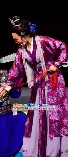 Chinese Shaoxing Opera Elderly Female Apparels Costumes and Headpieces Fang Cao Meng Yue Opera Laodan Purple Dress Garment