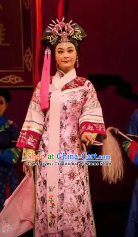 Chinese Shaoxing Opera Palace Lady Apparels and Headdress Lu Ding Ji Yue Opera Qing Dynasty Court Maid Garment Costumes Qipao Dress