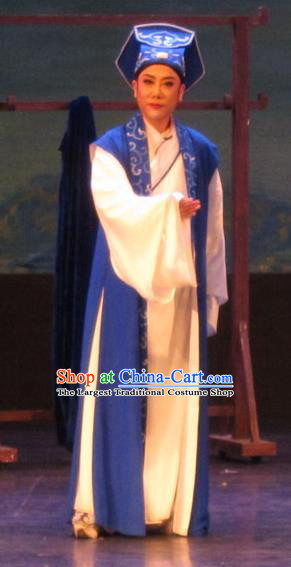 Huang Dao Po Chinese Yue Opera Young Man Garment Costumes and Headwear Shaoxing Opera Scholar Robe Apparels