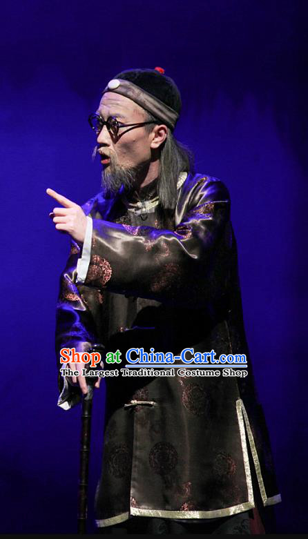 The Family Chinese Yue Opera Old Landlord Garment Costumes and Headwear Shaoxing Opera Laosheng Elderly Gentleman Apparels