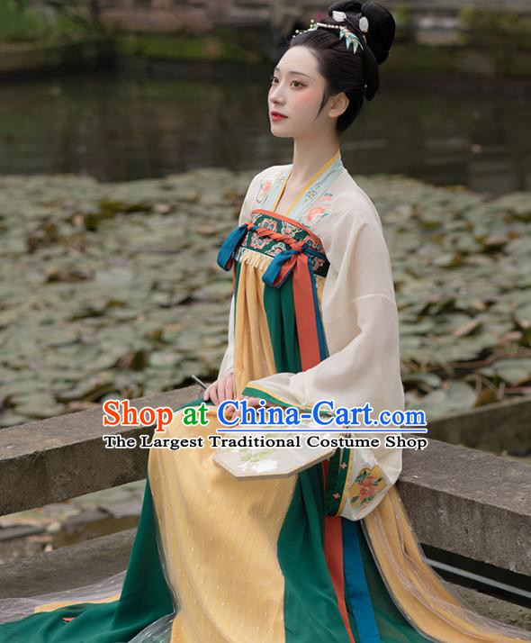 Chinese Traditional Tang Dynasty Court Lady Hanfu Dress Ancient Palace Princess Embroidered Garment Historical Costumes