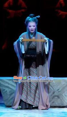 Chinese Shaoxing Opera Elderly Poor Female Apparels Costumes and Headpieces Yue Opera Old Dame Ban Zhao Dress Garment