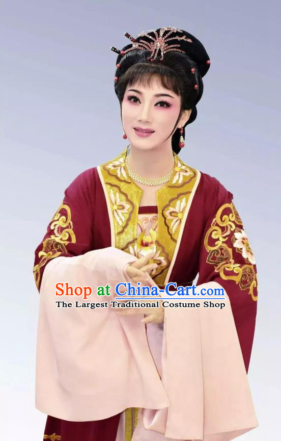 Chinese Shaoxing Opera Actress Fengxue Hanmei Li Sanniang Dress Costumes and Headpieces Yue Opera Young Female Garment Apparels