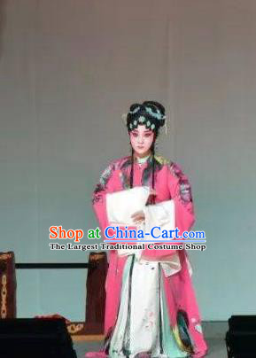 Chinese Kun Opera Diva Rosy Dress Costumes and Headdress Wu Shi Ji Kunqu Opera Garment Hua Tan Apparels