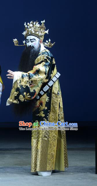 Chinese Kun Opera Elderly Male Garment Apparels Clothing and Headwear Wu Shi Ji Kunqu Opera Treacherous Official Robe Costumes