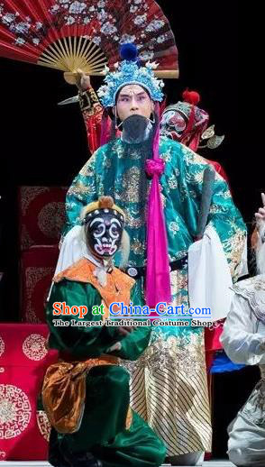 Burning Incense Chinese Kun Opera Laosheng Apparels Garment Costumes and Headwear Kunqu Opera Prime Minister Official Clothing