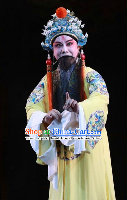 Rain on the Phoenix Tree Chinese Kun Opera Laosheng Garment Costumes and Headwear Kunqu Opera Elderly Male Apparels Emperor Informal Clothing