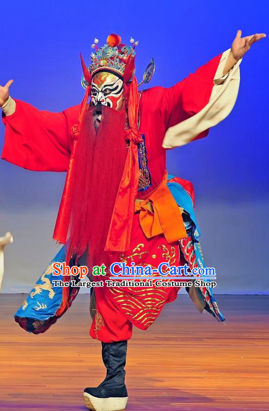 Jiu Lian Lantern Chinese Kun Opera Elderly Male Apparels Costumes and Headwear Kunqu Opera Hell Justice Garment Clothing