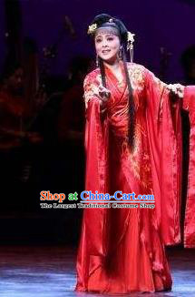 The Peacocks Fly To The Southeast Chinese Shaoxing Opera Liu Lanzhi Red Dress Yue Opera Hua Tan Apparels Garment Costumes and Headpieces