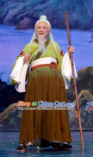 Chinese Huangmei Opera Laosheng Garment Goddess Marriage Costumes and Headwear An Hui Opera Elderly Male Apparels Old God Clothing
