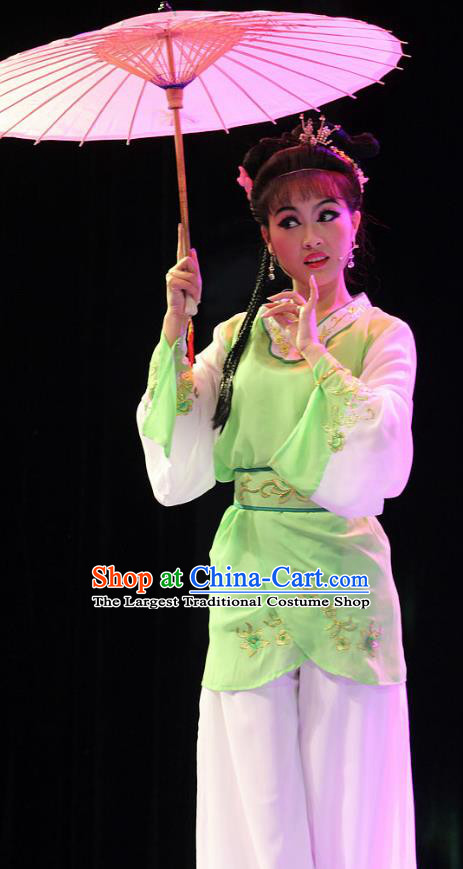 Chinese Huangmei Opera Maidservant Garment Costumes and Headdress True and False Groom Traditional Anhui Opera Xiaodan Dress Apparels