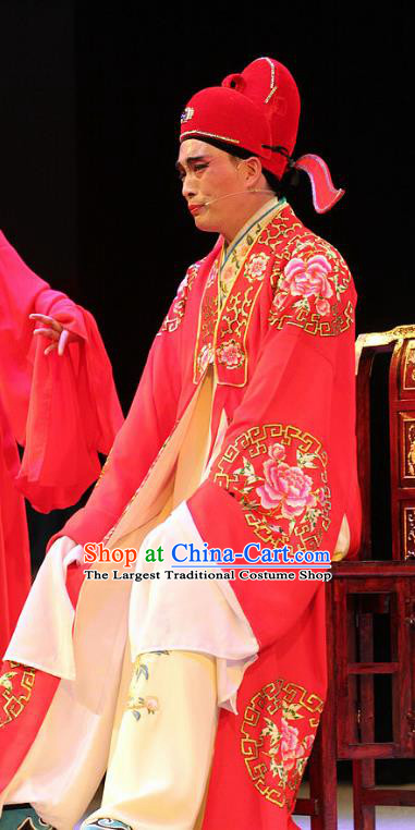 True and False Groom Chinese Huangmei Opera Xiaosheng Costumes and Headwear An Hui Opera Apparels Scholar Wedding Clothing