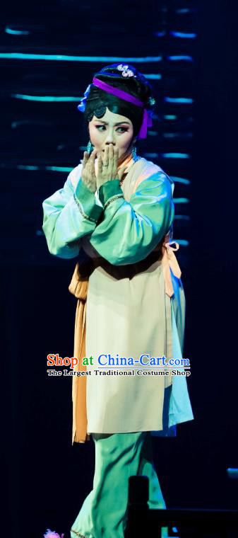 Chinese Huangmei Opera Country Woman Garment Costumes and Headpieces Ji Mo Han Qing Traditional Anhui Opera Farmwife Dress Apparels