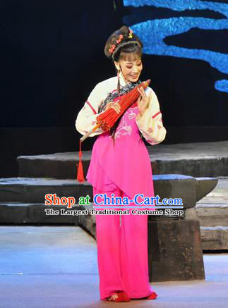 Chinese Huangmei Opera Garment Costumes and Headpieces Chun Jiang Yue Traditional Anhui Opera Young Lady Dress Apparels