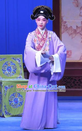 Zhu Hen Ji Chinese Ping Opera Young Male Costumes and Headwear Pingju Opera Xiaosheng Apparels Scholar Clothing