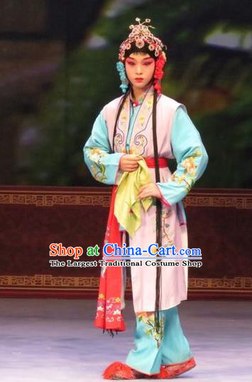 Chinese Ping Opera Servant Girl Apparels Costumes and Headdress Zhen Zhu Shan Traditional Pingju Opera Young Lady Dress Garment