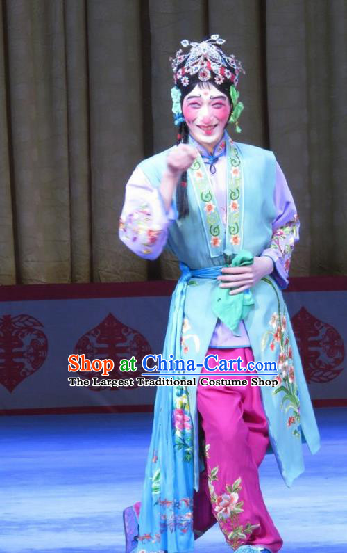 Chinese Ping Opera Clown Female Garment Costumes and Headdress Jie Nv Qiao Pei Traditional Pingju Opera Ugly Woman Dress Apparels