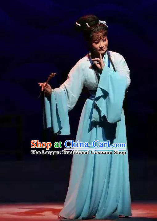 The Story of Hairpin Chinese Shaoxing Opera Woman Dress Apparels Yue Opera Costumes Civilian Female Qian Yulian Garment and Headpieces