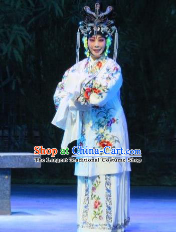 Chinese Ping Opera Xie Yaohuan Actress Apparels Costumes and Headpieces Traditional Pingju Opera Hua Tan White Dress Garment