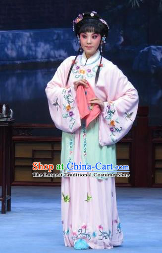 Chinese Ping Opera Actress Servang Girl Pink Costumes and Headpieces Xue Yu Bing Shuang Traditional Pingju Opera Young Ladu Ai Yu Dress Garment Apparels