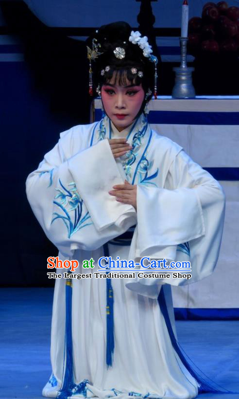 Chinese Ping Opera Widow Ai Yu Costumes Apparels and Headpieces Xue Yu Bing Shuang Traditional Pingju Opera Distress Maiden Dress Garment
