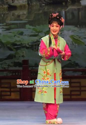 Chinese Ping Opera Xiaodan Apparels Costumes and Headpieces Nao Yan Fu Traditional Pingju Opera Servant Girl Dress Garment