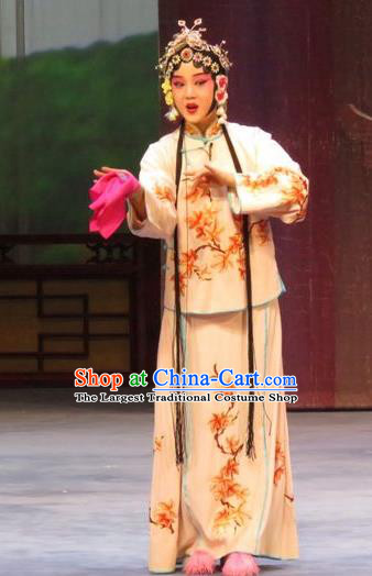 Chinese Ping Opera Xiao Dan Apparels Costumes and Headdress Li Xianglian Selling Paintings Traditional Pingju Opera Diva Dress Garment