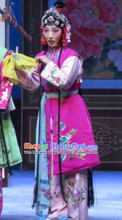 Chinese Ping Opera Young Lady Xiaodan Apparels Costumes and Headpieces Traditional Pingju Opera San Kan Yu Mei Servant Girl Rosy Dress Garment