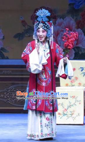 Chinese Ping Opera Hua Tan Diva Liu Jinding Apparels Costumes and Headpieces Traditional Pingju Opera San Kan Yu Mei Actress Red Dress Garment