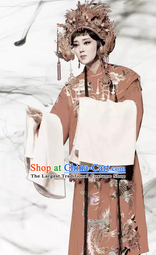 Chinese Shaoxing Opera Bride Wedding Garment Phoenix Tears Apparels Yue Opera Hua Tan Actress Costumes Young Lady Red Dress and Phoenix Coronet