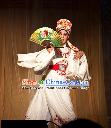 Chinese Yue Opera Niche Xiaosheng Costumes Flirting Scholar Garment Shaoxing Opera Young Male Tang Bohu Apparels White Robe and Headwear