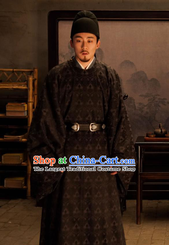 Chinese Ancient Official Historical Costumes Drama Serenade of Peaceful Joy Song Dynasty Male Hanfu Clothing and Hat Complete Set
