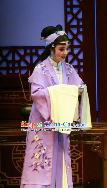 Chinese Shaoxing Opera Hua Tan Dress and Headdress Yue Opera Shuang Jiao Jie Qin Young Female Garment Costumes Actress Apparels