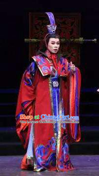 Chinese Yue Opera Emperor Costumes and Headpieces Han Xing Wei Yang Shaoxing Opera Garment Clothing Young Male Apparels