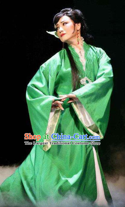 Chinese Shaoxing Opera Young Lady Green Dress Costumes and Headpieces Hu Die Meng Butterfly Dream Yue Opera Garment Female Apparels